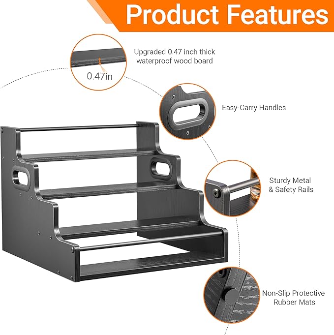 2 Pack 4-Tier Liquor Bottle Display Shelf, 16-Inch Wooden Bar Shelves for Liquor Bottles, Countertop Whiskey Shelf and Bourbon Shelf Organizer for Home Bar, Kitchen（Black）