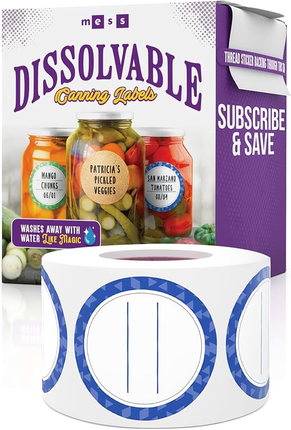 MESS Dissolvable Canning Labels for Jars – 200 Dissolvable Mason Jar Labels - Dissolvable Food Labels for Containers - Jam Homemade Canning Jar Labels Stickers - Removable Mason Jar Labels 2" Blue