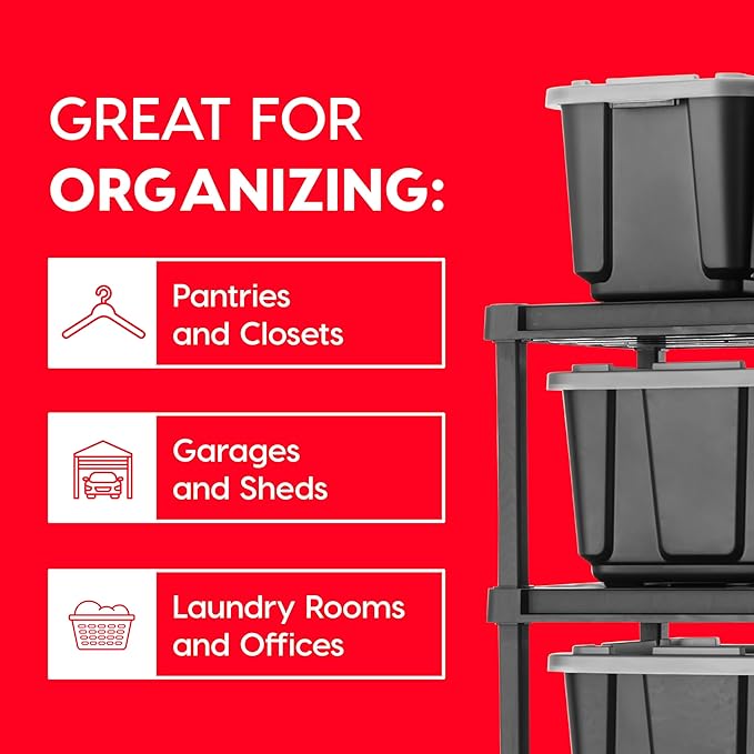 IRIS USA 5-Shelf Extra Heavy Duty Deep Plastic Storage Shelves, 1000lb Capacity, 75" H x 36" W x 24" D, Large Modular Shelving Unit Storage Organizer for Garage, Home, Warehouse & Gym, Rack - Black