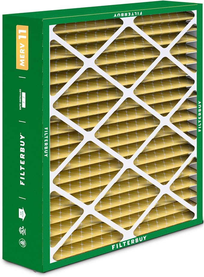 Filterbuy 20x25.25x3.5 Air Filter MERV 11 Superior Pet & Allergy Defense (4-Pack), Pleated HVAC AC Furnace Filters for AprilAire Space-Gard 102 & 2120 (Actual Size: 19.94 x 25.38 x 3.75)