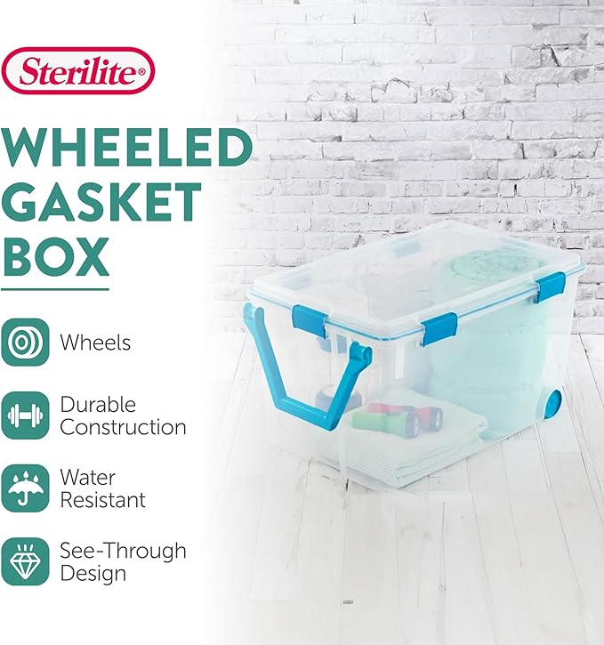 Sterilite 12-Pack Gasket Box, Weather-Resistant Storage Bins with Latching Lids, 120 Quart - Heavy-Duty Organizing Containers for Closet, Bathroom, and Office