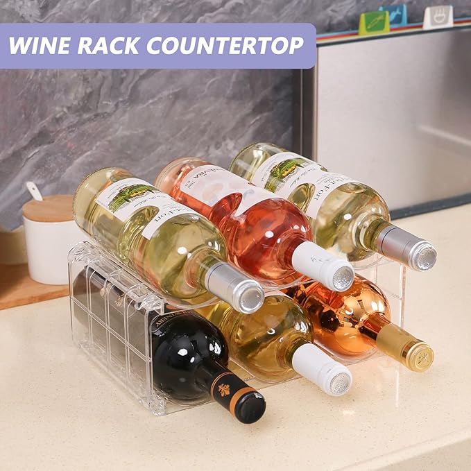 BOPai Clear Wine Racks for Refrigerator, Water Bottle Organizer, 6 Bottles