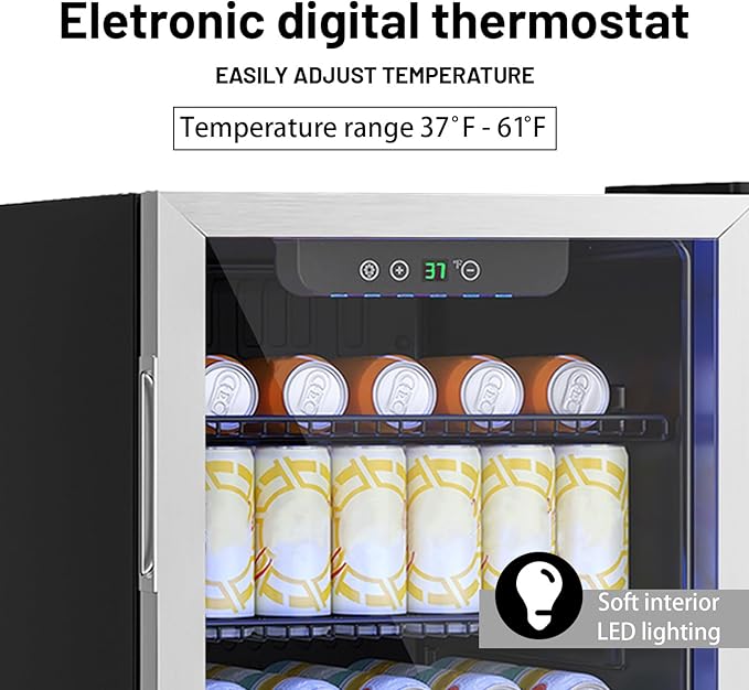 Compact 126 Can/3.2 Cu.Ft Mini Fridge For Soda, Beer Or Wine, Portable Small Beverage Refrigerator With Digital Display&Removable Shelves &Reversible Glass Front Door For Office, Dorm, Bar