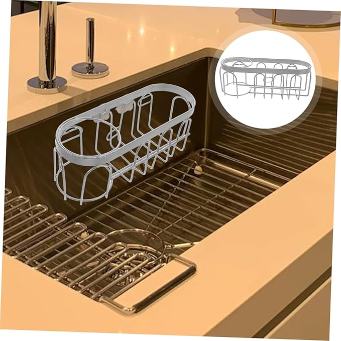 Stainless Steel Kitchen Sink Organizer Sponge Holder No Drill Iron Wire Basket for Cleaning Tools Storage Rack Versatile Sink Rack for Brushes and Sponges Space-saving Kitchen