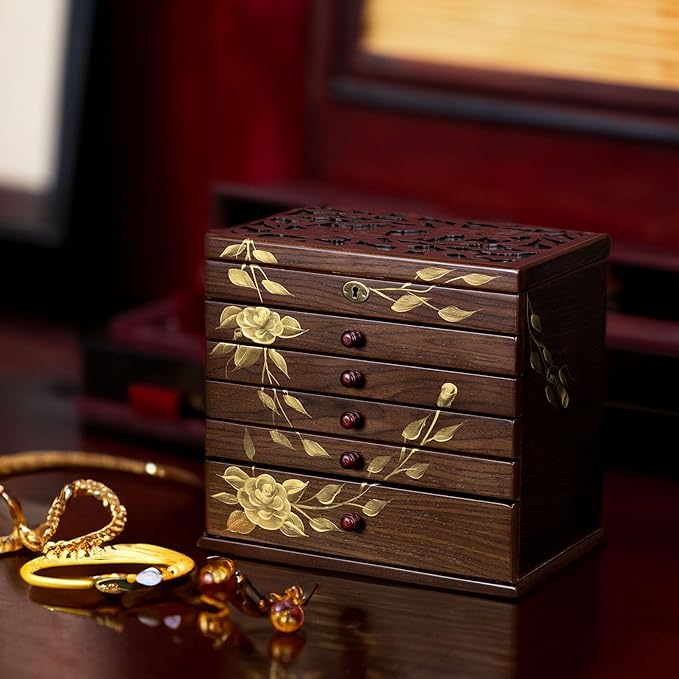 Hand-painted Wooden Jewelry Box, 7 Layer Jewelry Organizer, Vintage Wooden Jewelry Boxes for Women,jewelry holder organizer,5 drawer dresser,necklace organizer box with lock