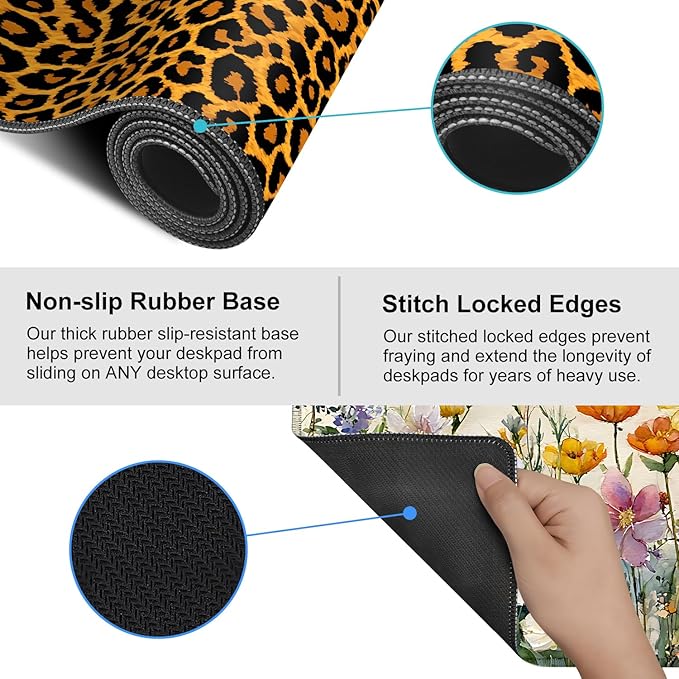 Leopard Print Mouse Pad – Large Extended Desk Mat 35.43 x 15.75 in – Bold Cheetah Animal Pattern, Non-Slip Rubber Base, Waterproof Surface, Fashionable Keyboard & Mouse Pad for Office, Home, or Gaming