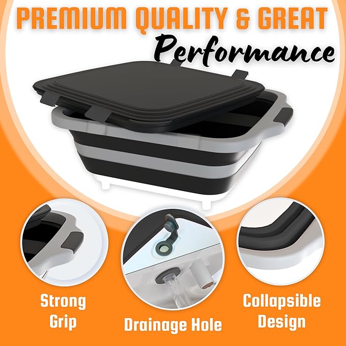 MAYALEAD BBQ Prep Tub with 2 Pcs Meat Shredder Claws, Collapsible Cutting Board, Cutting Board with Locking Lids, Drip Easy BBQ Prep Tub with lid-XL Size (Black)