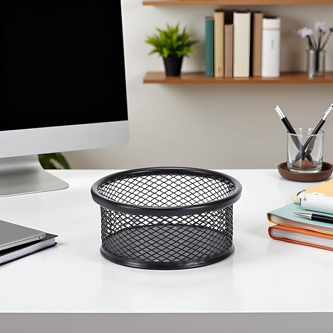 1Pc Black Metal Paper Clip Holder Mesh Paperclip Bowl Binder Clip Dispenser Desk Bobby Pin Container Organizer for Home Office Classroom School Desk Supplies Holders