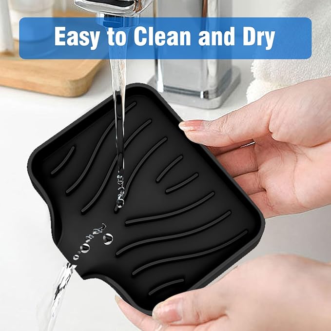 3-Pack Silicone Soap Dish Set – Bar Soap Holder with Self-Draining Design, Easy-Clean Tray for Shower, Bathroom, Kitchen, and Tub (Black)