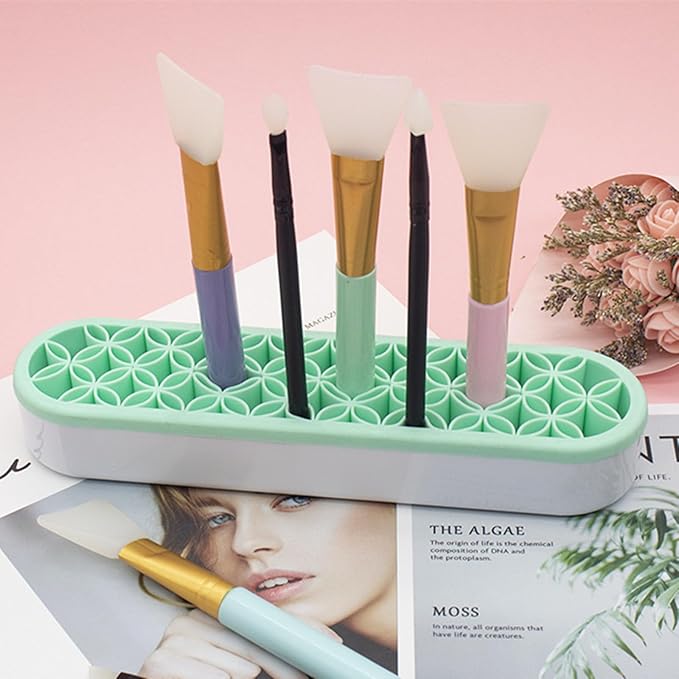 TANG SONG 1 PC Silicone Make up Brush Holder Cosmetic Storage Box Desktop Organizers (Green)