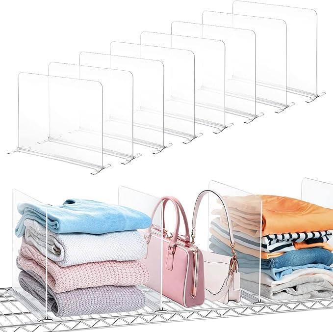 12 Pack Shelf Dividers for Wire Shelves,Acrylic Clear Closet Organizers and Storage for Sweater,Shirts,Bookshelf Handbags Separators Dividers for Closet Organization in Bedroom/Kitchen/Office/Pantry