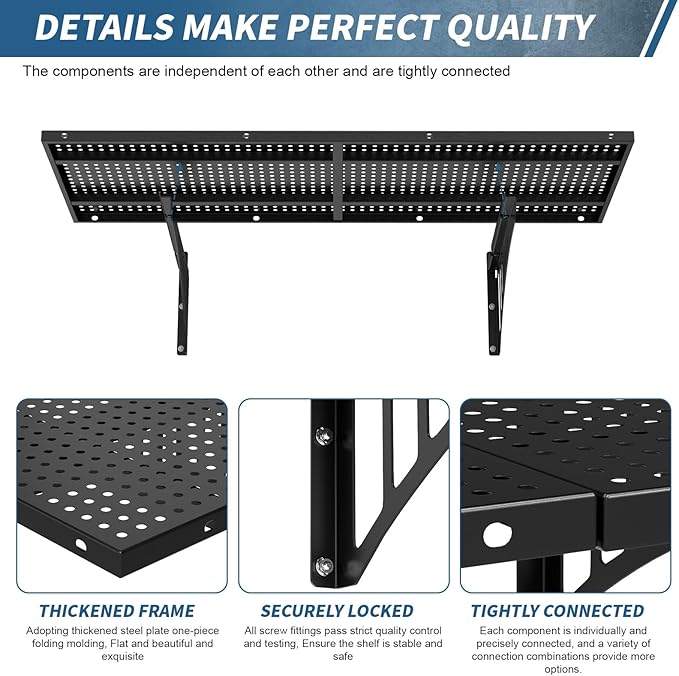 Garage Wall Shelving Heavy Duty, 43.3" Floating Shelves 264lbs Capacity, Garage Wall-Shelf with Adjustable Rails for Wood Stud and Concrete Walls, Metal Shelves for Storage Organization