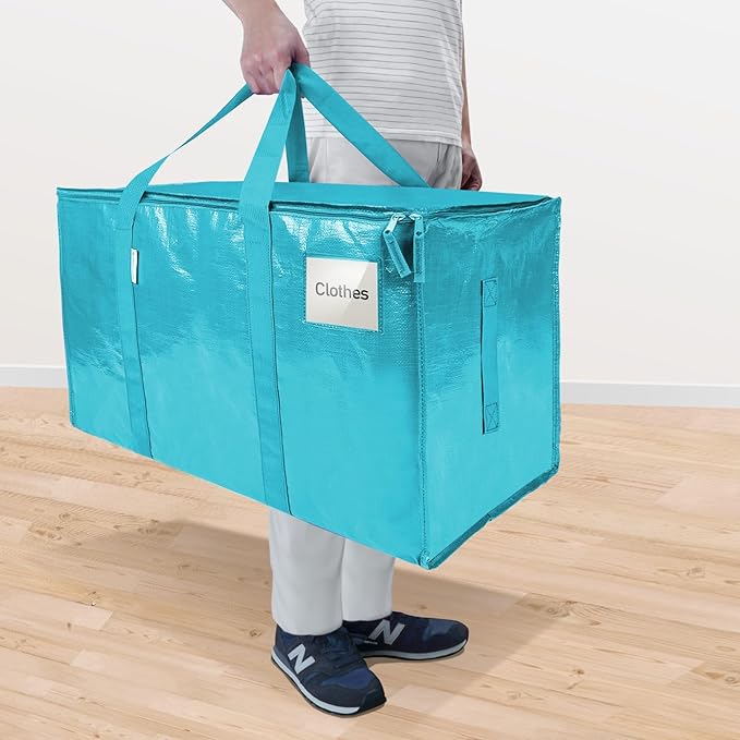 TICONN 4 Pack Extra Large Moving Bags with Zippers & Carrying Handles, Heavy-Duty Storage Tote Moving Boxes for Space Saving (4 Pack, Aqua)