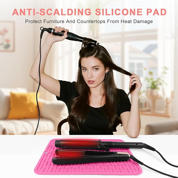 Oversize Silicone Heat Resistant Mat for Curling Irons, Flat Irons, Hair Straighteners and Hot Hair Styling Tools, Portable Hot Tools Sleeve Pad for Travel Vanity Salon(14.2" x 11.0")