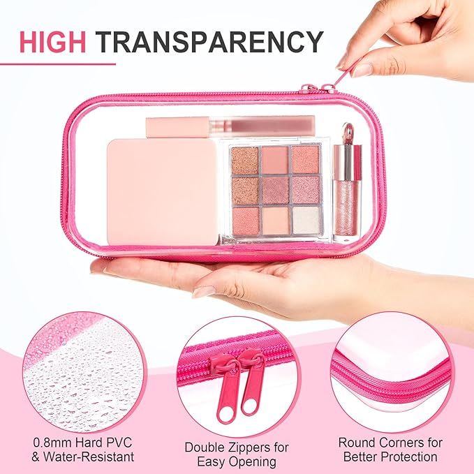 Hoolerry 4 Pcs Hard Clear Zipper Case Makeup Bags Plastic Pencil Pouch Transparent Storage Box Containers for Cosmetics, Snacks, Building Blocks, Puzzles(Fluorescent,7.5 x 3.9 x 2 in)