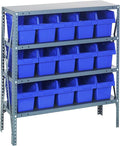Quantum Storage Systems 1839-SB804BL Solid Heavy Duty 4 Shelves 15 STORE-MAX Blue Bins 39" H x 36" W x 18" D