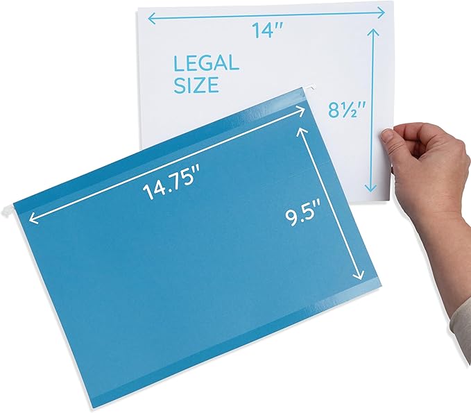 25 Blue Summit Supplies Legal Size Hanging File Folders - Assorted Colors, 2" Expansion, Legal Hanging File Folders for Filing Cabinet, 9.5" x 14.75", 11PT Paper Stock with Tabs and Inserts Included