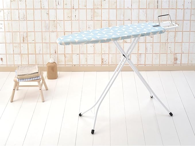 Brabantia Size A Compact Small Ironing Board (43x12 in) 7 Height Options, Adjustable Steam Iron Rest Holder (Fresh Breeze) Non-Slip Feet, Anti-Collapse Child Locks