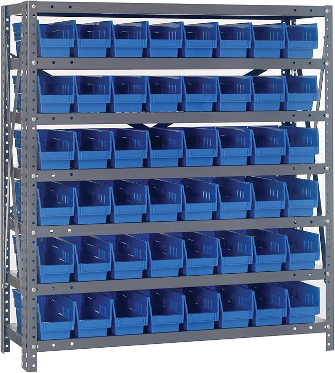 Quantum Storage Systems 1839-103BL Steel Shelving Unit with 4" Shelf Bins, 18" D x 36" W x 39" H, Blue