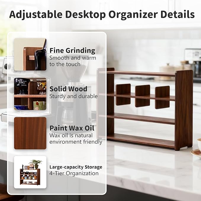Coffee Cup Holder for Countertop Walnut Wood Coffee Mugs Holder for Kitchen Mug Display Rack (4-Tier Walnut wood A)