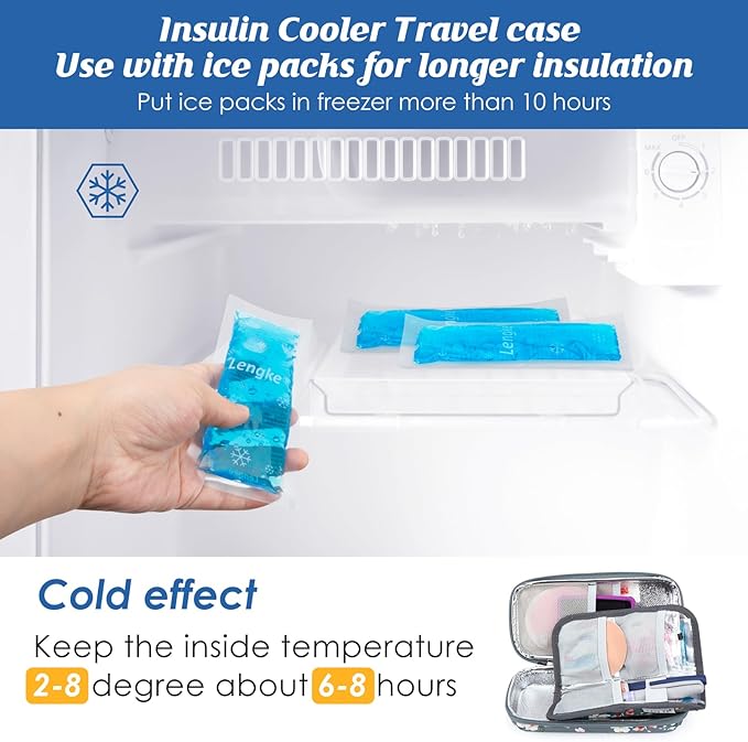 YOUSHARES Insulin Cooler Travel Case - Diabetic Insulated Organizer Portable Cooling Bag for Medication Cooling Insulation, Insulin Pen Case with 2 TSA Approved Cooler Ice Pack (Grey Gamellia)