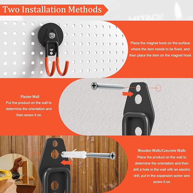 Heavy Duty Storage Magnetic Utility Hooks Large Garage Magnet Hooks with Anti-Slip Coating for Metal Cabinet,Pegboard,Garage Shelve,Garden Tools (4PCS 2.59'' Orange)