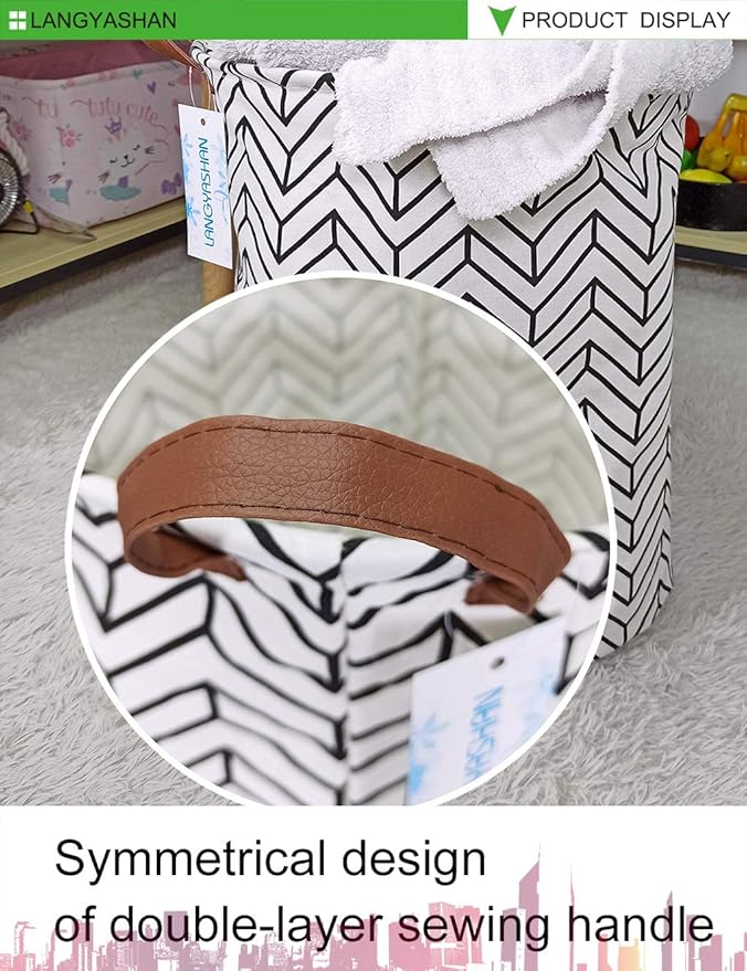 LANGYASHAN Laundry Basket Canvas Fabric Collapsible Organizer Basket for Storage Bin Toy Bins Gift Baskets Bedroom Clothes Children Nursery Hamper (Geometric)