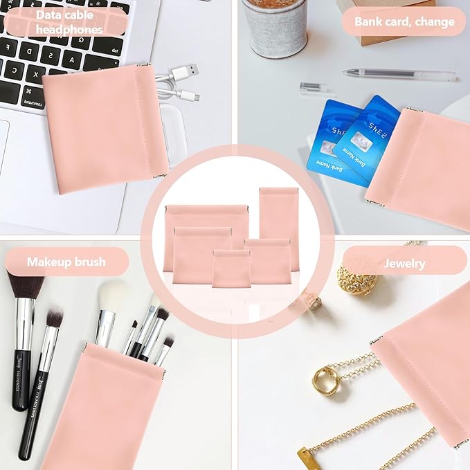 5Pcs Snap Closure Leather Organizer Pouch, Pouchic Leather Organizer, Storage Pouch（Pink）