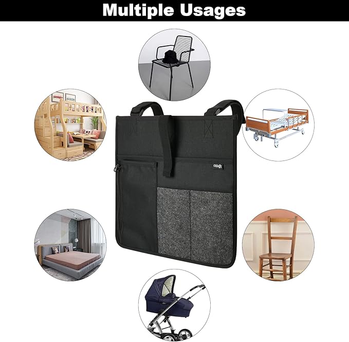 Cosmos Armrest Chair Side Organizer Bedside Caddy Organizer Bed Buk Storage Bag Armchair Wheelchair Hanging Side Pocket Bag for Ipad, Tablet, Cellphone, Remote Control, Magazines, Books & Water Bottle