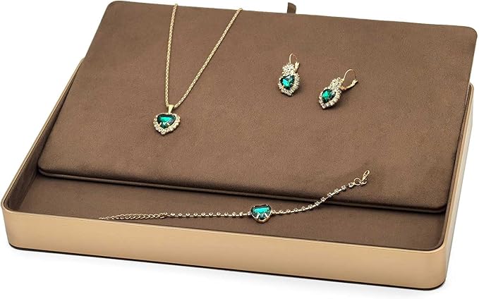 Metal Jewelry Tray, Valet Tray, Bedside Table and Desktop Organizer. It is Stackable and can be Used to Display Watches, Rings, Earrings and Bracelets（Brown）
