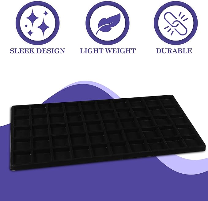 Novel Box 5 Pack 50-Slot Black Liner Jewelry Storage Tray Inserts 14.75x8.25x1 Inches - Jewelry Organizer Pad for Drawers & Store Displays - Jewelry Display Pads for Rings Earrings & Pendants