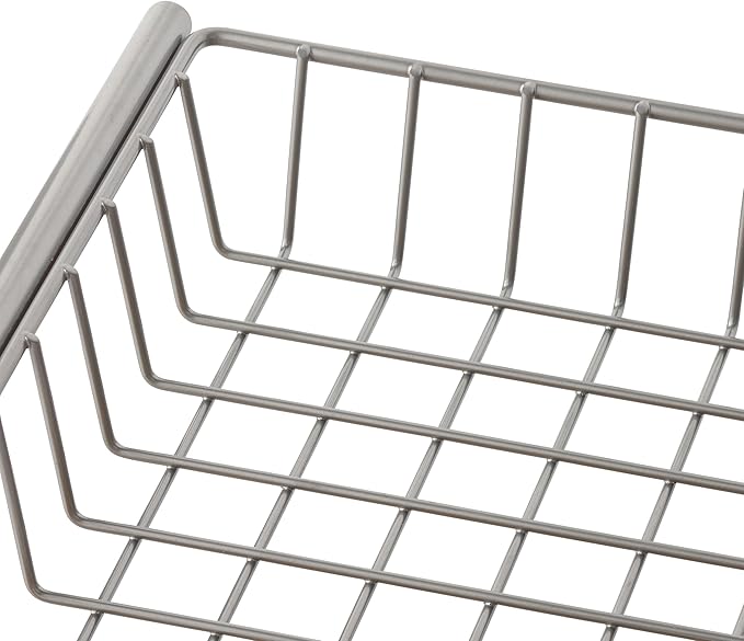 TRINITY 4-Tier Freestanding Metal Shelving Rack with Wire Baskets, Wood Top, and Adjustable Feet, 12"x12"x30", Champagne + Classic Gray Top