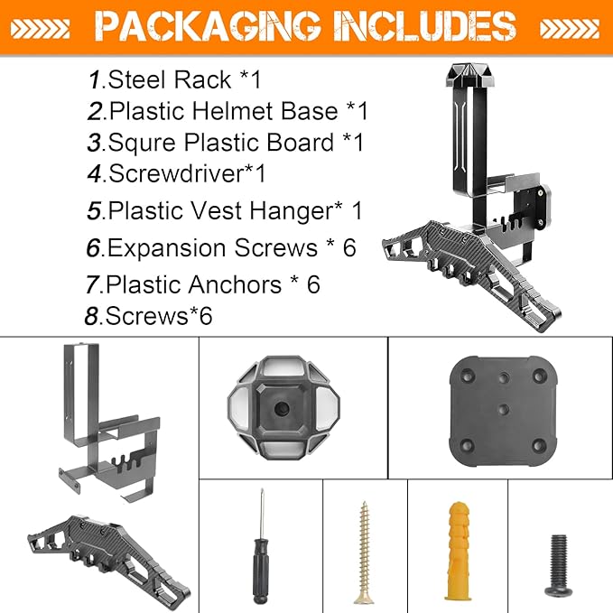 HLOGREE Motorcycle Helmet Holder Rack Wall Mount, Tactical Equipment, Metal Helmet Holder Mount with Hooks, 88lbs Load Capacity, for Motorcycles, Baseballs, Rugby, Military Equipment