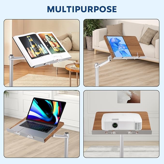 FAHKNS Book Stand for Reading，Multifunctional Book Stand for Reading with Wooden Platform & Elastic Book Clip，Suitable for Holding Books，Laptops，Tablets，Mobile Phones，Projectors