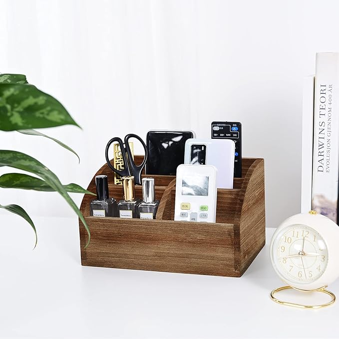 OKSQW Wooden Desk Organizer, Solid Wood Pen Holder for Desktop Organizer, No Need Assembly, Home Office Supplies Workspace Organizers Mail Holder Remote Control Countertop Storage Box