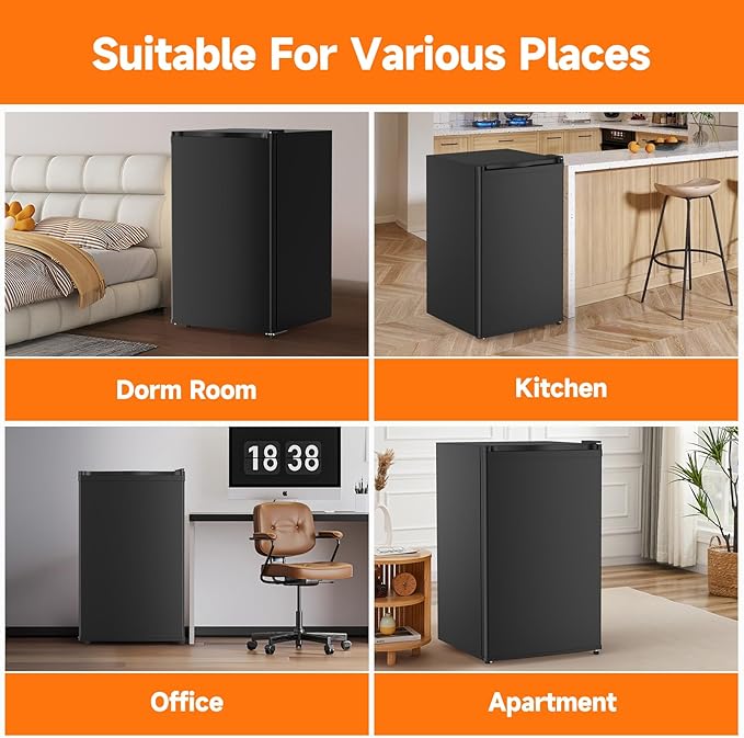 4.3 Cu.Ft Mini Fridge With Freezer, Single Door Mini Fridge w/7 Settings Temperature Adjustable, Mini Refrigerator for Apartment, Bedroom, Office, Dorm, Black