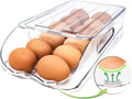 Egg Holder for Fridge, Automatic Steady Rolling Egg Container with Soft Bumpers & Handle for Refrigerator, Stackable Fridge Organizers and Storage with Lid