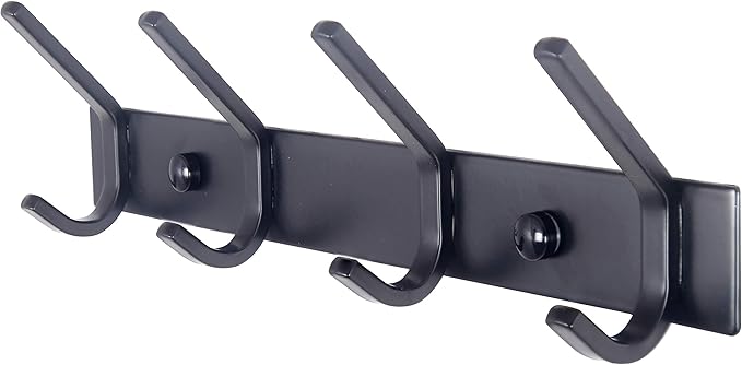 WEBI Coat Rack Wall Mounted,4 Coat Hooks for Hanging Coats,Heavy Duty Metal Hook Rack Hook Rail Coat Hanger Wall Mount for Clothes Entryway Jacket,C-CBG04,Black