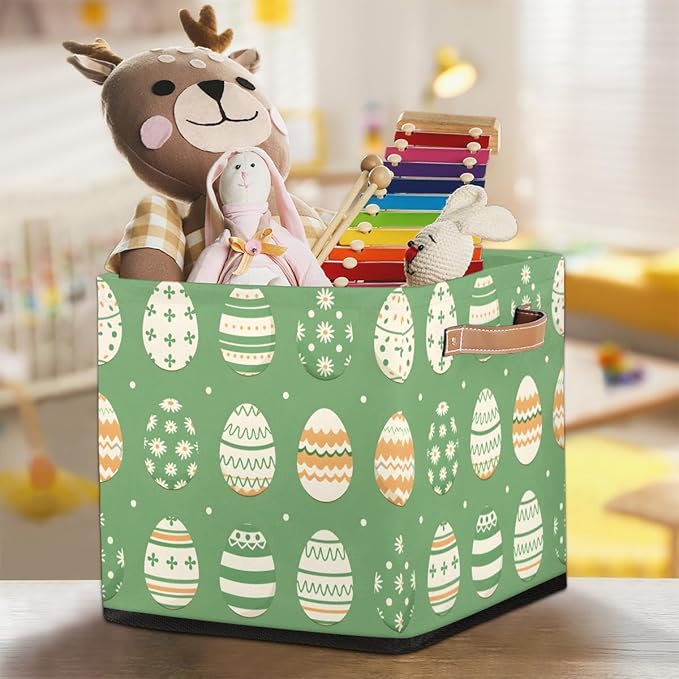 TropicalLife 13x13x13 Inch Large Fabric Storage Cube Easter Sage Green Foldable Storage Bin with Handles Organizer Boxes Cube Basket for Shelves Organizing Closet