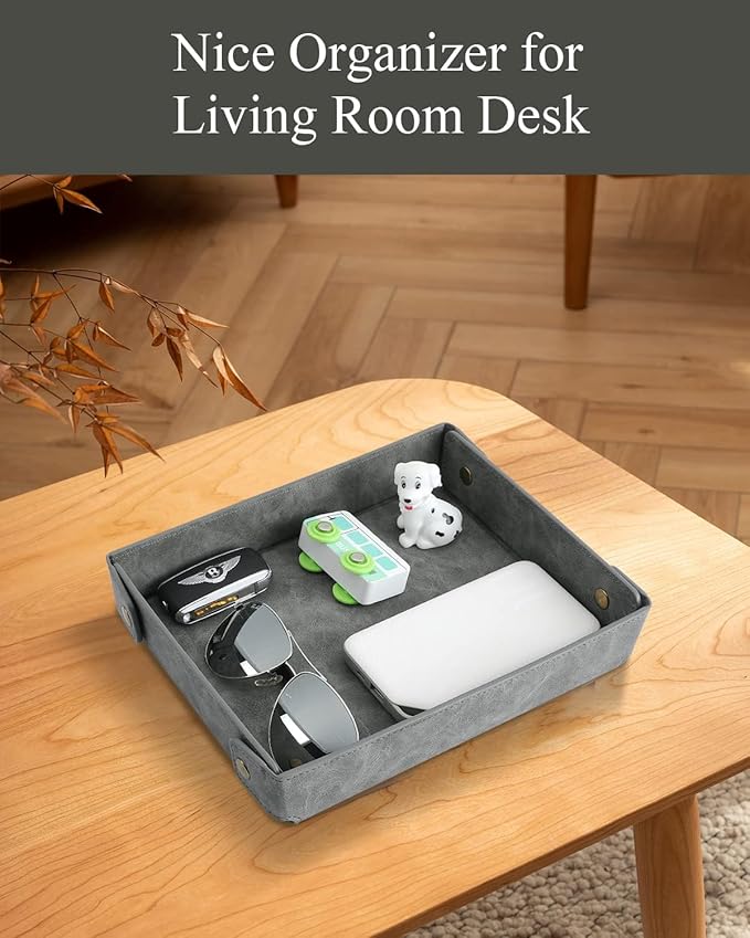 CASIRENA Father's Day Gifts Faux Leather Valet Tray Organizer for Men - Catch-All Tray for Entryway Table Key, Wallet, Watch, Coin Change, Phone, Dresser EDC Dump Jewelry, Bedside Nightstand Desk-top