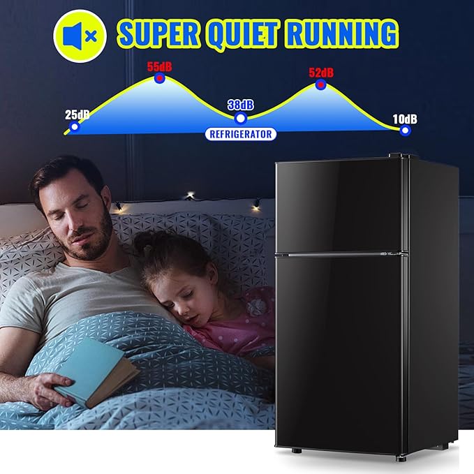 2.4 Cu.ft Mini Fridge Dual Door Small Refrigerator with Freezer Apartment Size Fridge for Personal Senven Temp Gear Black