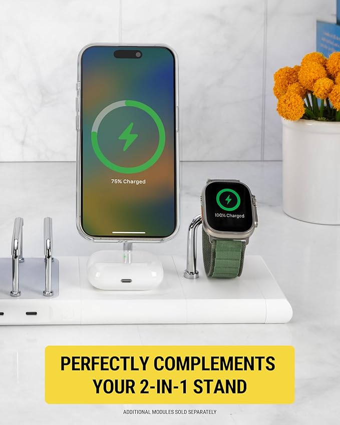 Scosche BL2AWWT-AP BaseLynx™ 2.0 Watch, Magnetic Charger Stand for Apple Watch, Modular Fast Charging Dock Station Compatible with Apple Watch Series 3/4/5/6/7/8/9/Ultra/Ultra2/SE, White