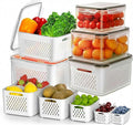 5 PCS Fruit Storage Containers for Fridge, Leakproof Produce Containers for Fridge with Removable Colander, All-In-One Fruit Containers Stainers Berry, Fruits, Vegetables, Salad Keeper Local Stock