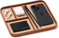 Nordik Leather Valet Tray - Sand Brown - 9.5 x 7.9 Inch Medium Vegan Leather Tray - Stylish Nightstand Organizer for Men - Modern Bedside Caddy - EDC Catchall for Key Watch Wallet Jewellery