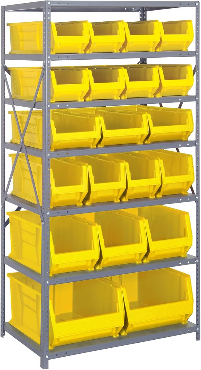 Quantum Storage Systems 2475-20-MIXYL Solid Heavy Duty 7 Shelves 20 HULK Yellow Bins 75" H x 36" W x 24" D