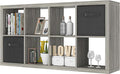 Bookshelf with Storage Bins, 8-Cube Storage Organizer, Modern Wood Open Bookcase, Multifunctional Display Shelf for Living Room, Bedroom, Home Office, Gray Oak