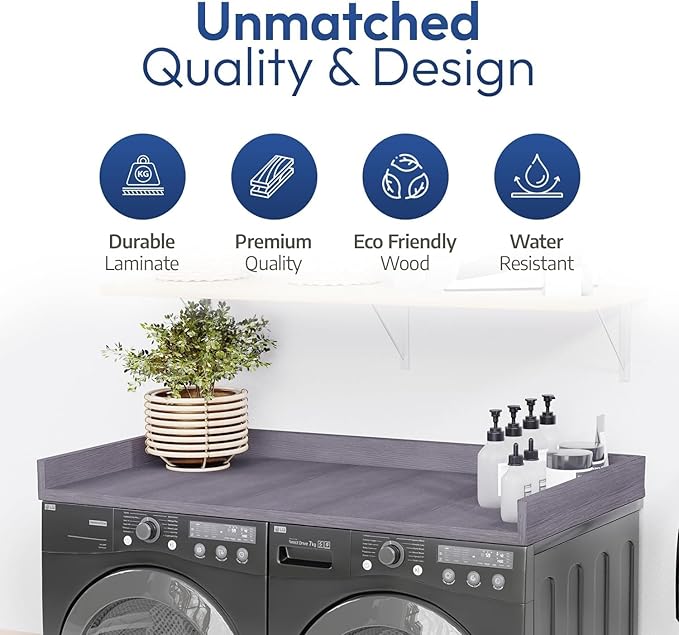OfficeSimpli Large Washer Dryer Countertop 30 x 58 - Made in USA - Heavy-Duty Laundry Countertop Over Washer and Dryer, Laundry Room Countertop Organization Solution with Non-Slip Pads, Iconic Maple