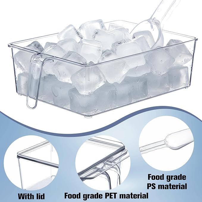 Havawish 4 Pcs Ice Storage Bin for Freezer with Lid and Flexible Scoop Set Plastic Ice Container with Lid Handle for Home Office Fridge Storage (12.4 x 8.07 x 3.94 Inches,Clear)