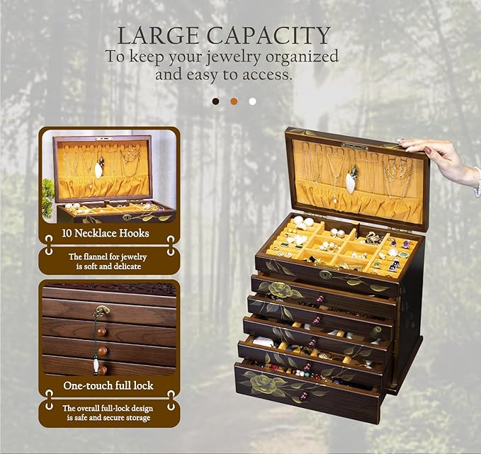 Hand-painted Wooden Jewelry Box, 7 Layer Jewelry Organizer, Vintage Wooden Jewelry Boxes for Women,jewelry holder organizer,5 drawer dresser,necklace organizer box with lock