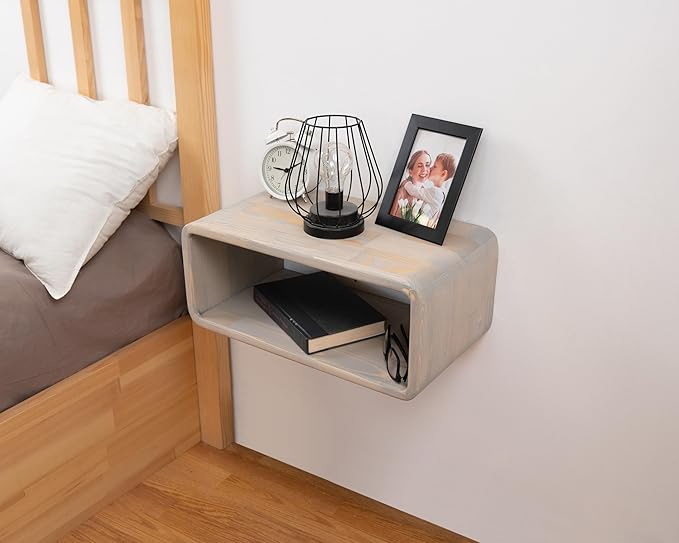 Floating Nightstand Wooden, Bedside Table, Nightstand Shelf, Handmade, Wall Mounted Bedside Shelf, Minimalist and Unique Style (Lizbon)